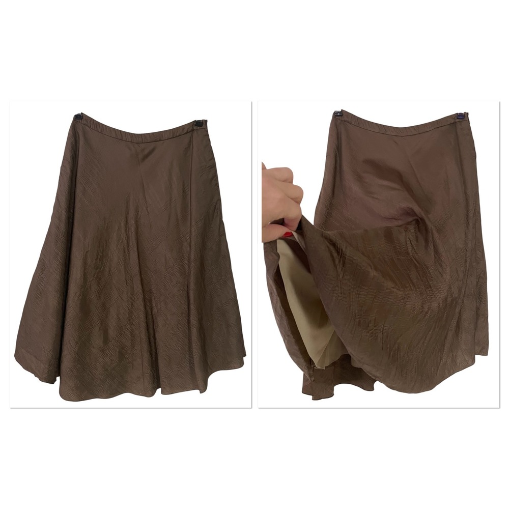 St John Sport Brown Satin Textured A‎ Line Skirt Knee Length Minimalist Luxury S